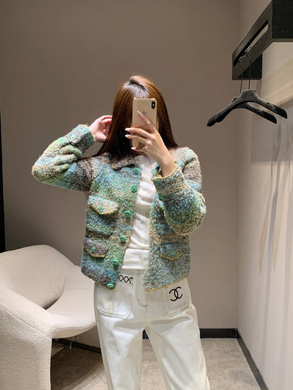 C 25K Light Green Cashmere Cardigan High-end Handicraft Series