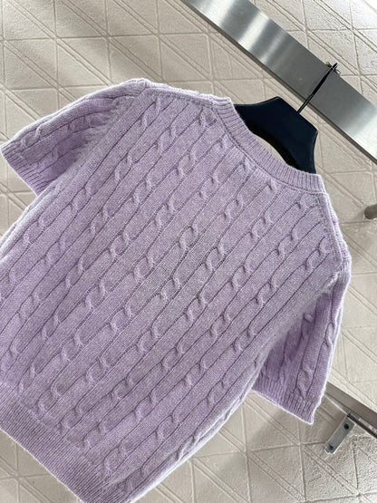 Gu 25 Cable Knit Rhinestone Short Sleeves