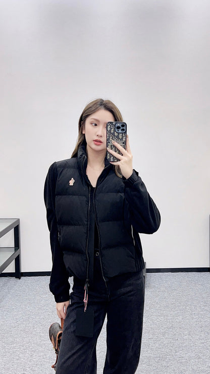 Mon 25 Stand collar paneled zipper down jacket