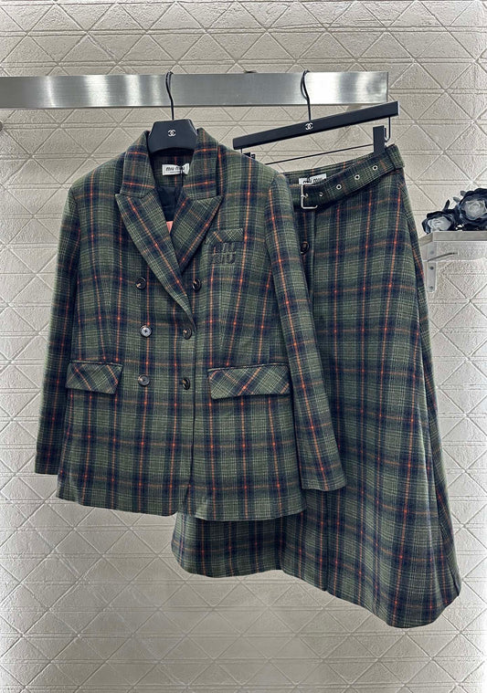 Mi 25 Plaid Blazer and Skirt Set