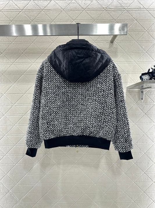 L 25 Hooded wool drawstring wool and cotton blend jacket