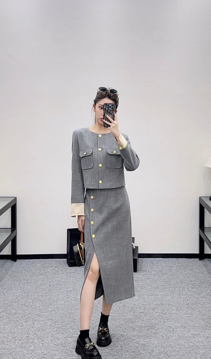 Ce 25 Round neck jacket + skirt set