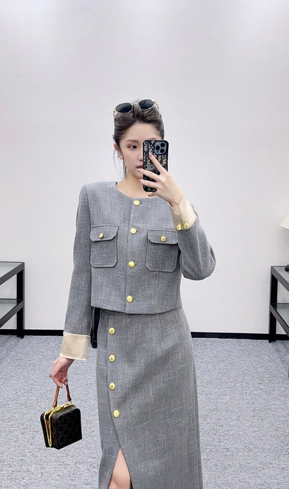 Ce 25 Round neck jacket + skirt set