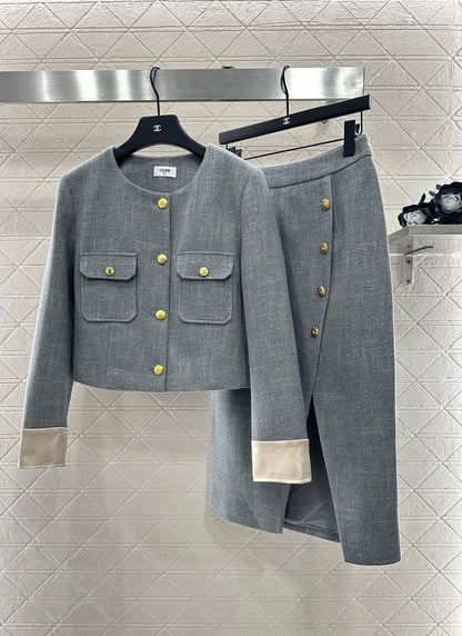 Ce 25 Round neck jacket + skirt set