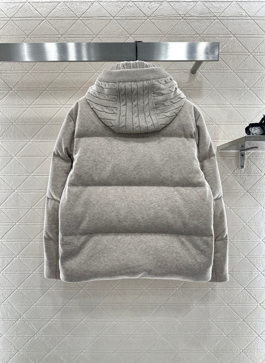 Bru 25 Rectangular embossed hooded down jacket