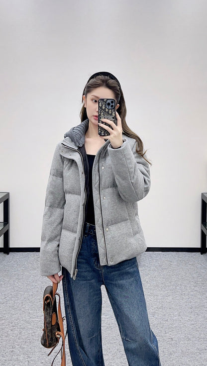Bru 25 Rectangular embossed hooded down jacket